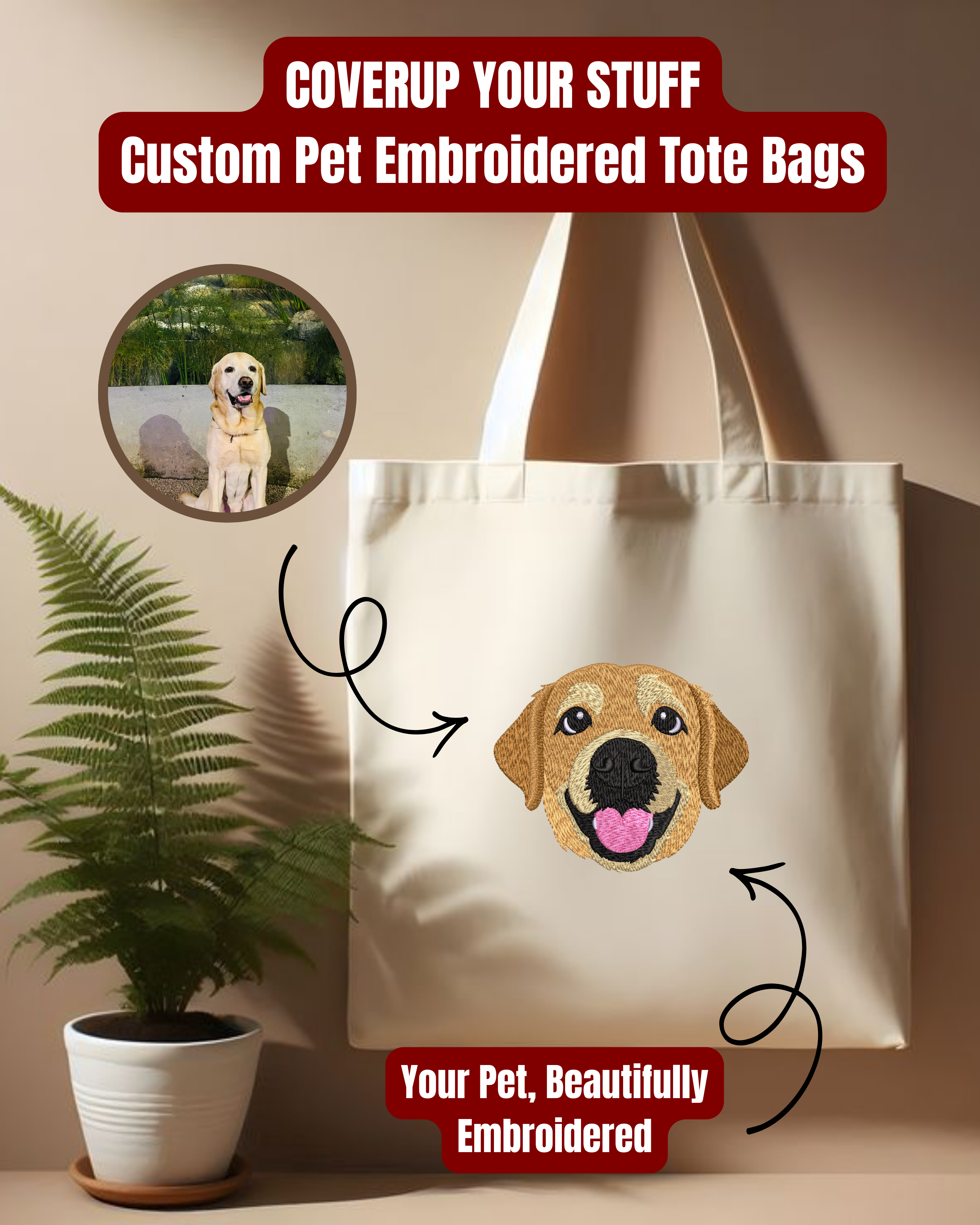 Custom Photo Embroidered Tote Bag – Personalized from Your Photo 👜🧵