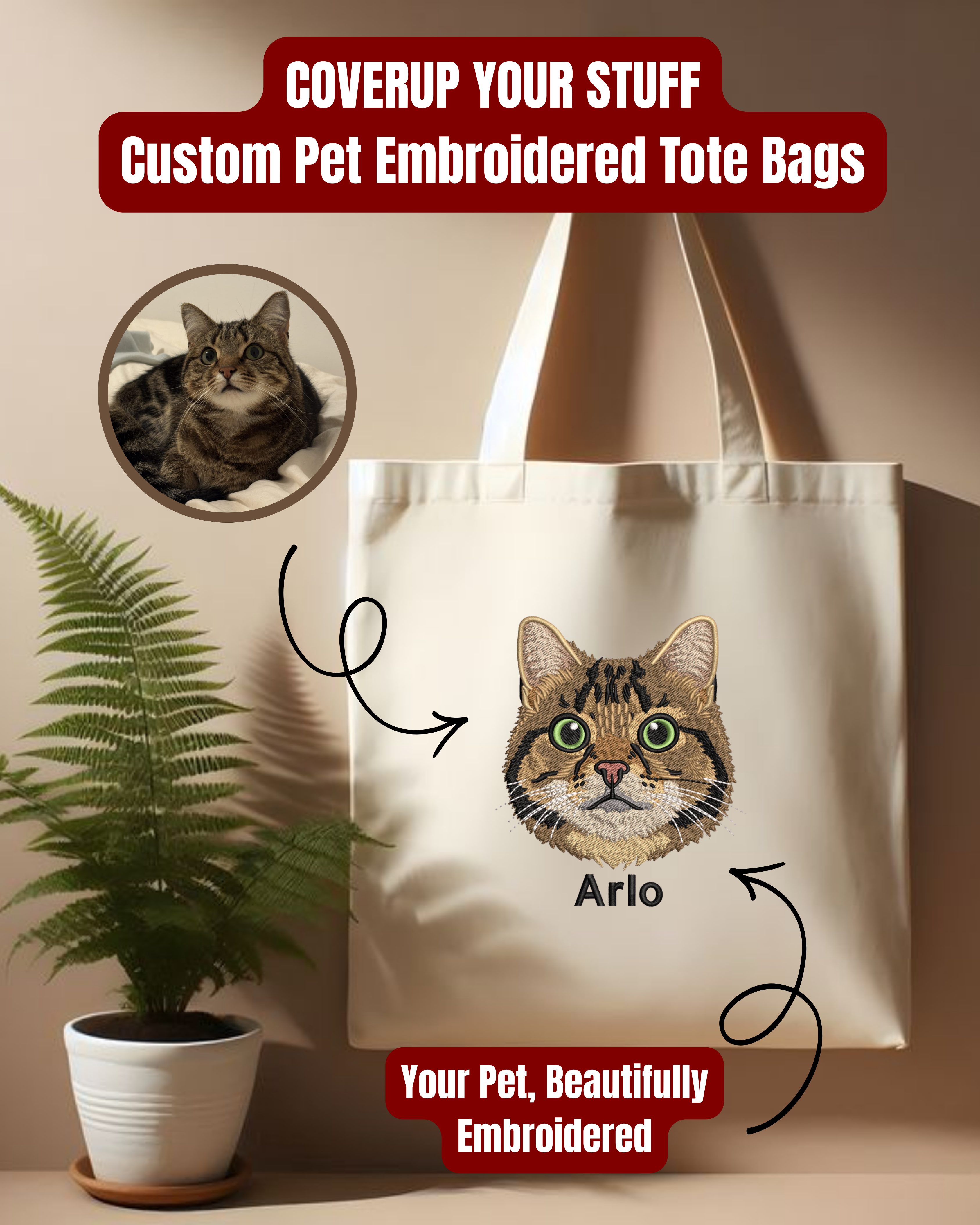Custom Photo Embroidered Tote Bag – Personalized from Your Photo 👜🧵